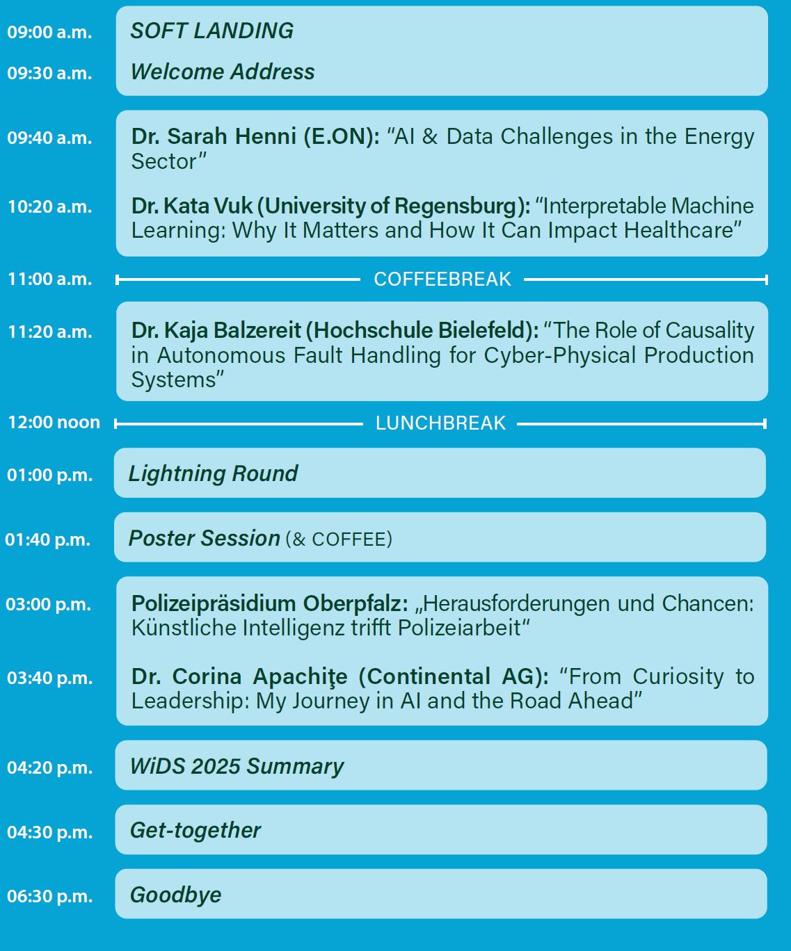 Tabelle mit Programm der Konferenz Women in Datascience Regensburg 2025