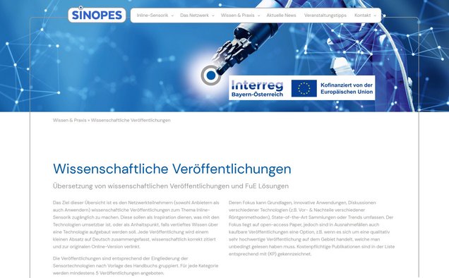 Screenshot Website SINOPES Wissenschaftliche Veröffentlichungen
