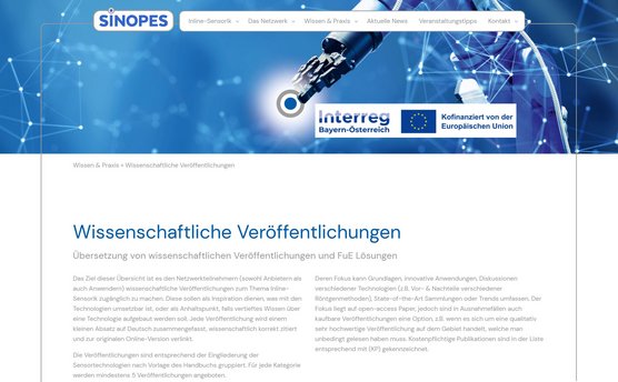 Screenshot Website SINOPES Wissenschaftliche Veröffentlichungen