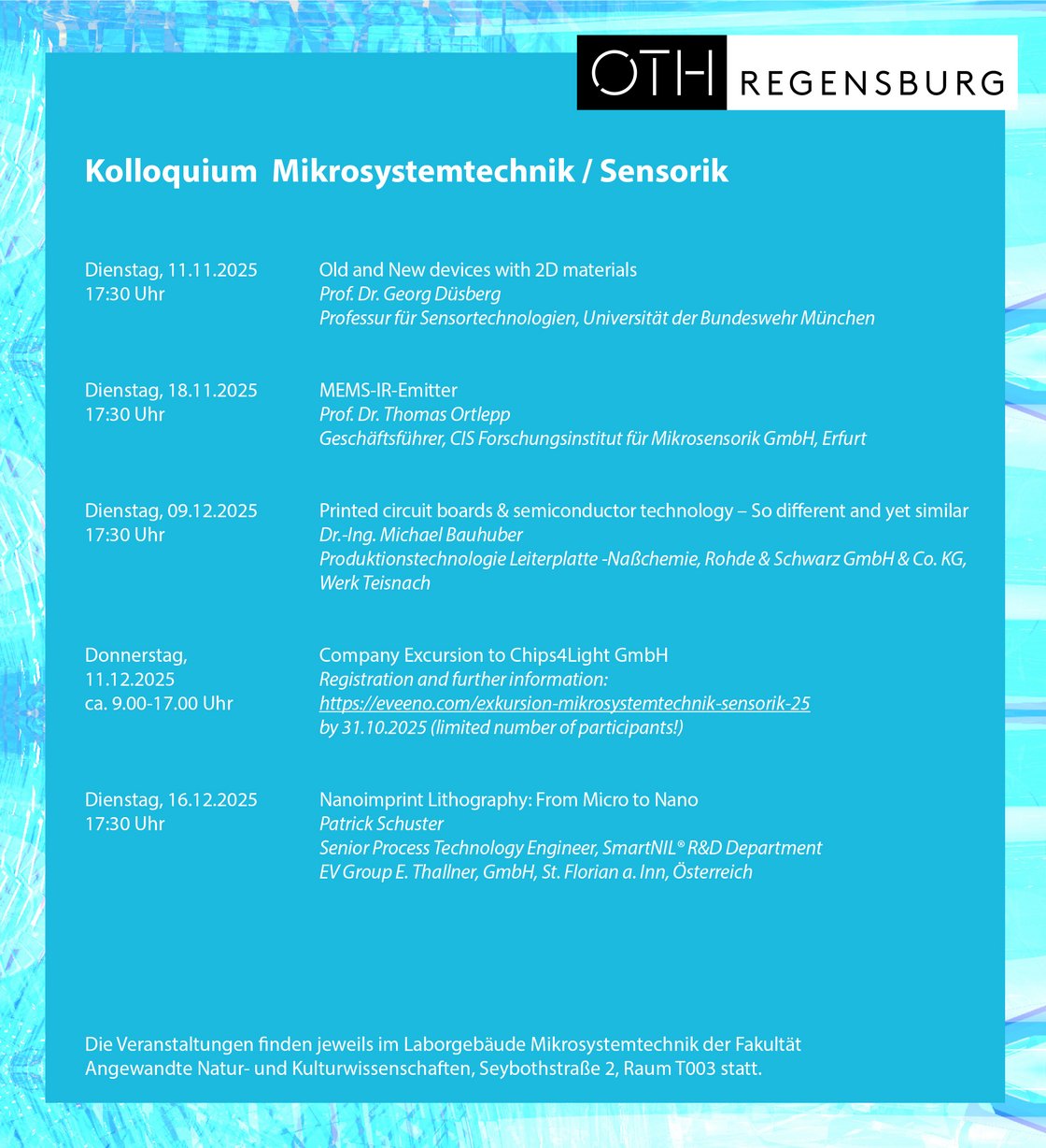 Übersicht der Termine für das Wintersemester 2025/26, Kolloquium Mikrosystemtechnik