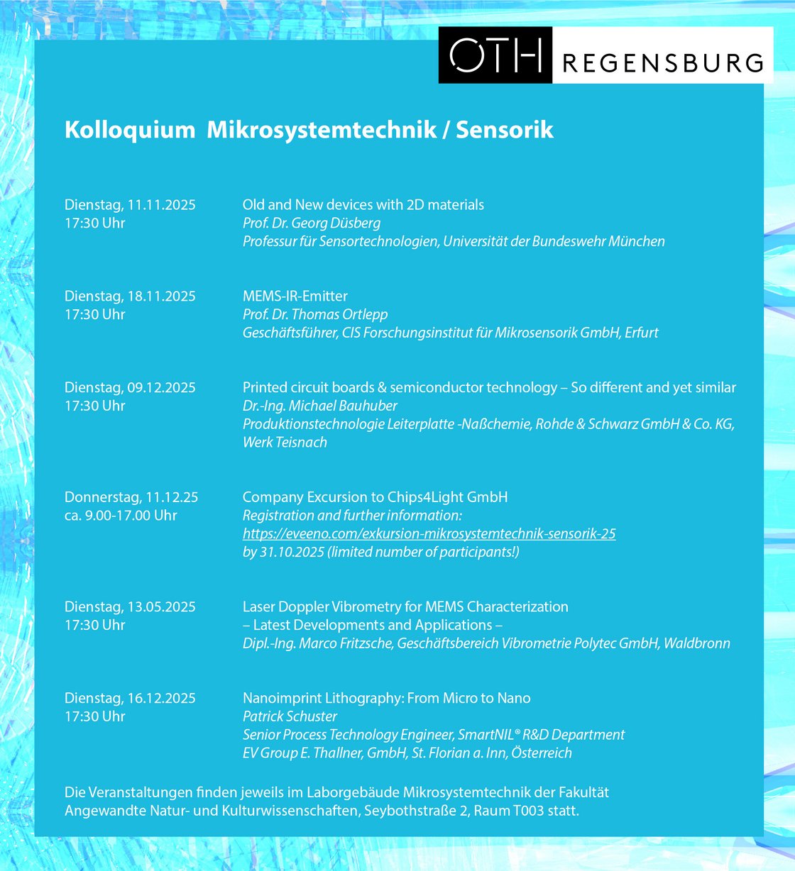 Übersicht der Termine für das Wintersemester 2025/26, Kolloquium Mikrosystemtechnik